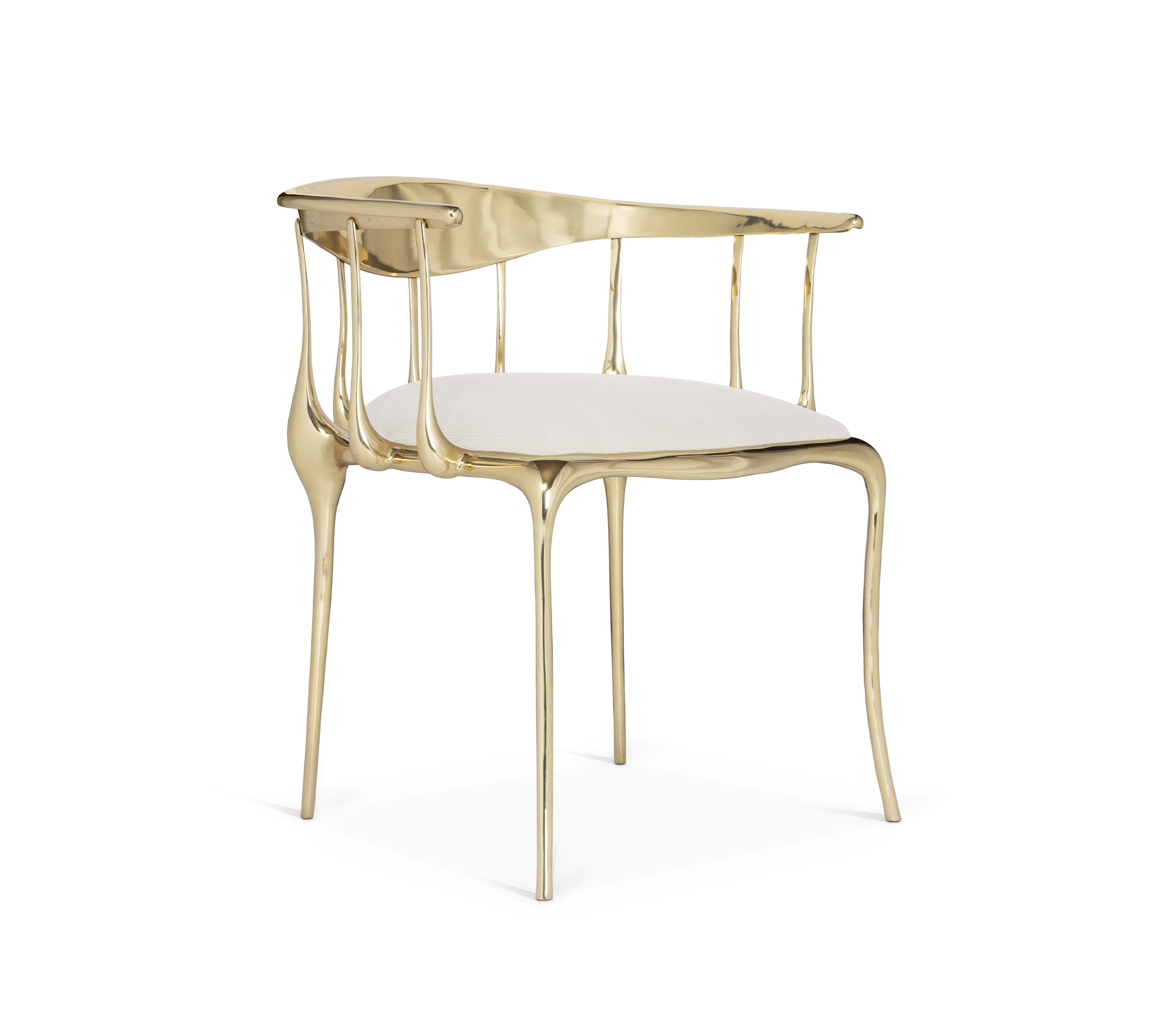 No 11 Cream Velvet Surrealist Polished Gold Dining Chair