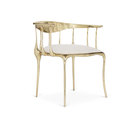 No 11 Cream Velvet Surrealist Polished Gold Dining Chair