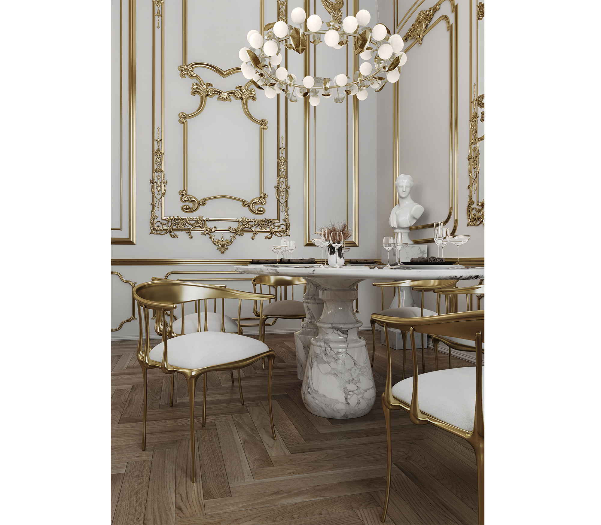 No 11 Satin Matte Gold Surrealist Dining Chair