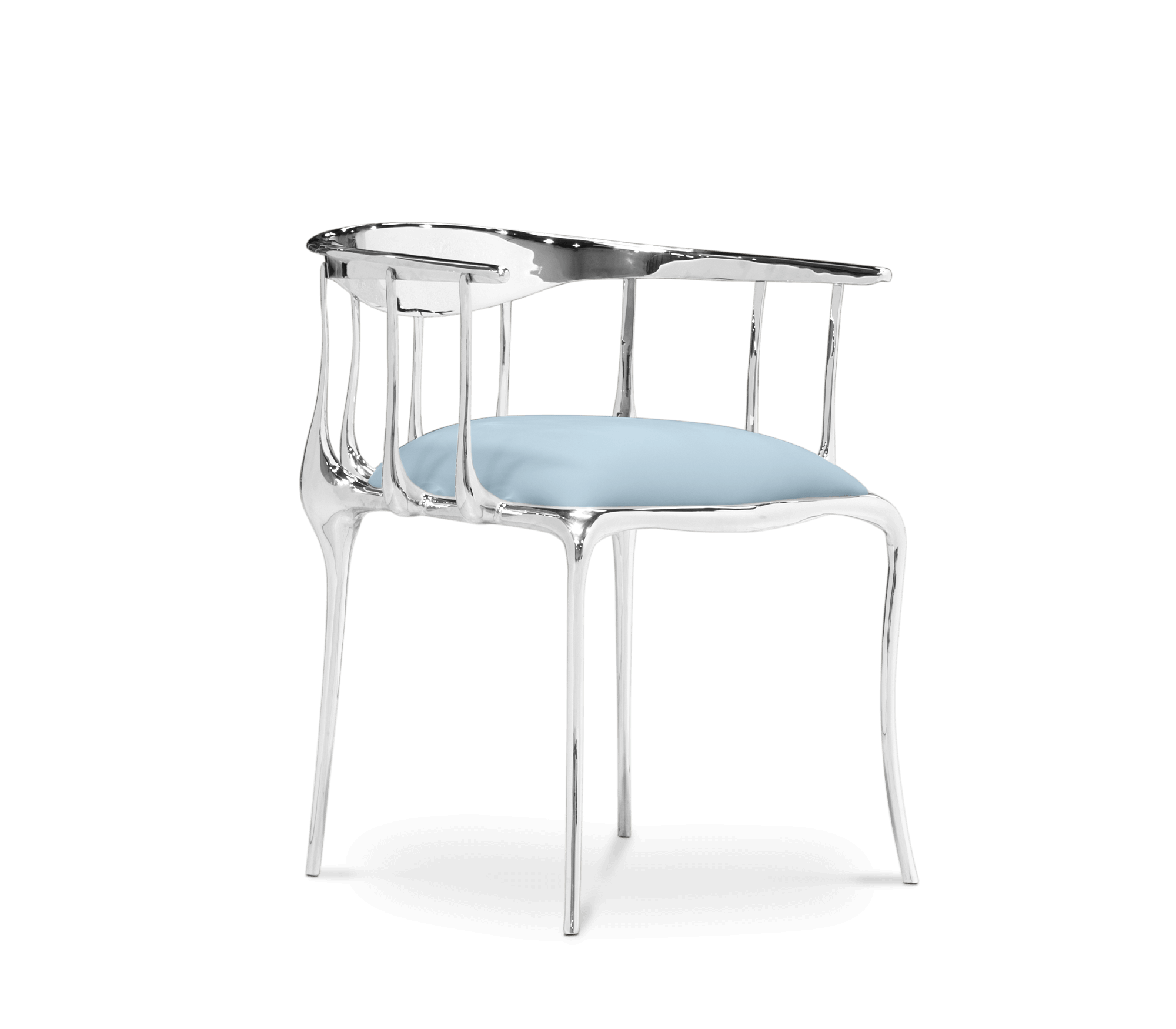 Brass Mirrored Blue Sculptural Form Dining Chair