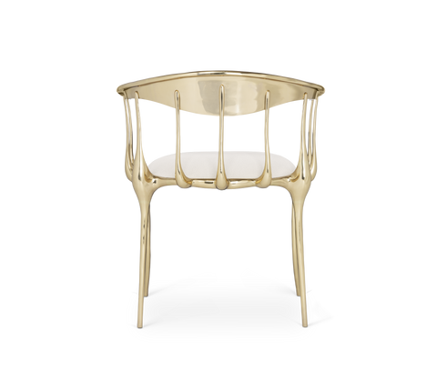 No 11 Cream Velvet Surrealist Polished Gold Dining Chair