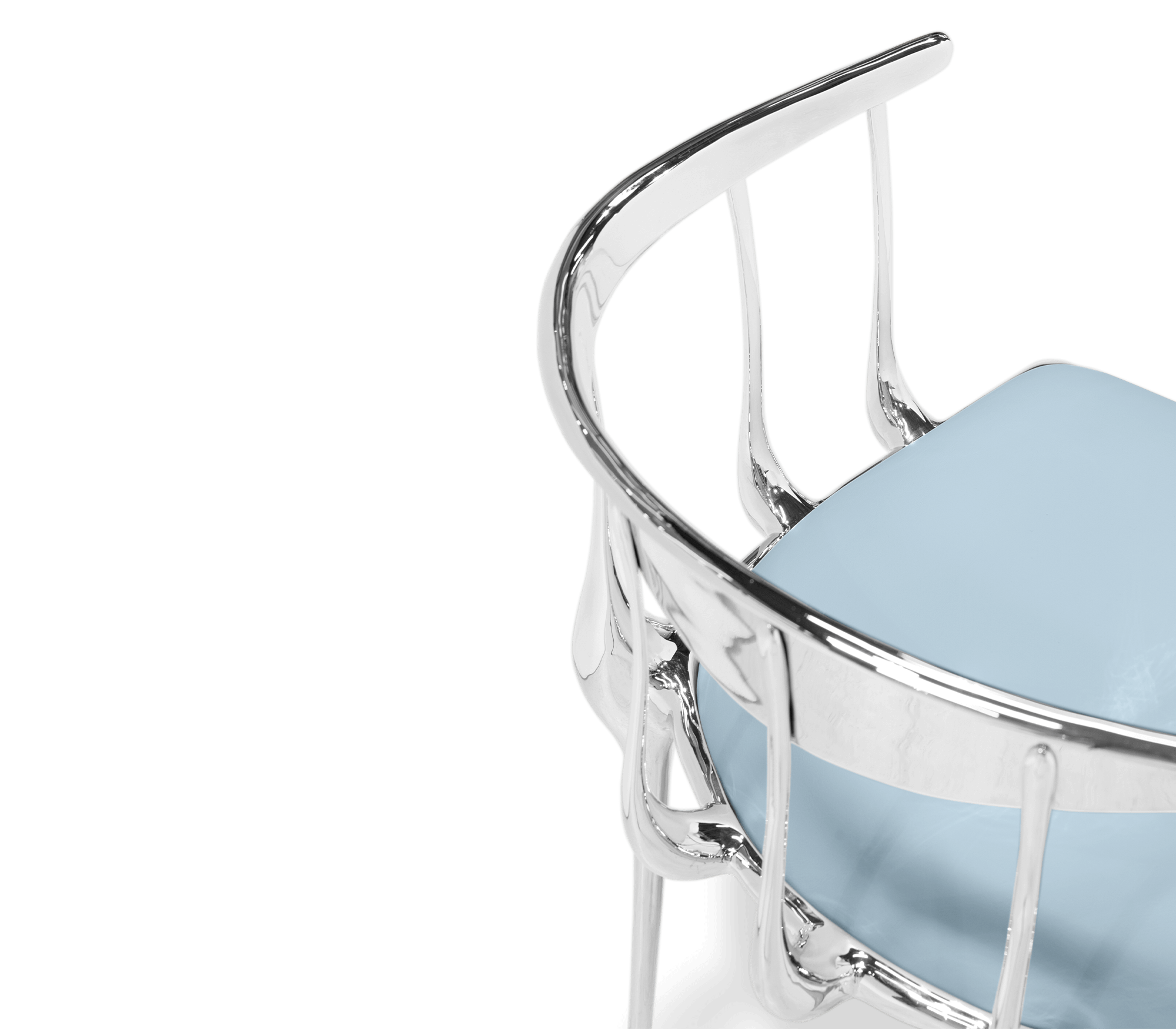 Brass Mirrored Blue Sculptural Form Dining Chair
