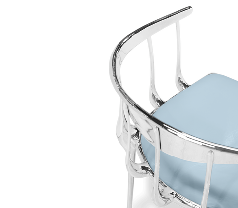 Brass Mirrored Blue Sculptural Form Dining Chair