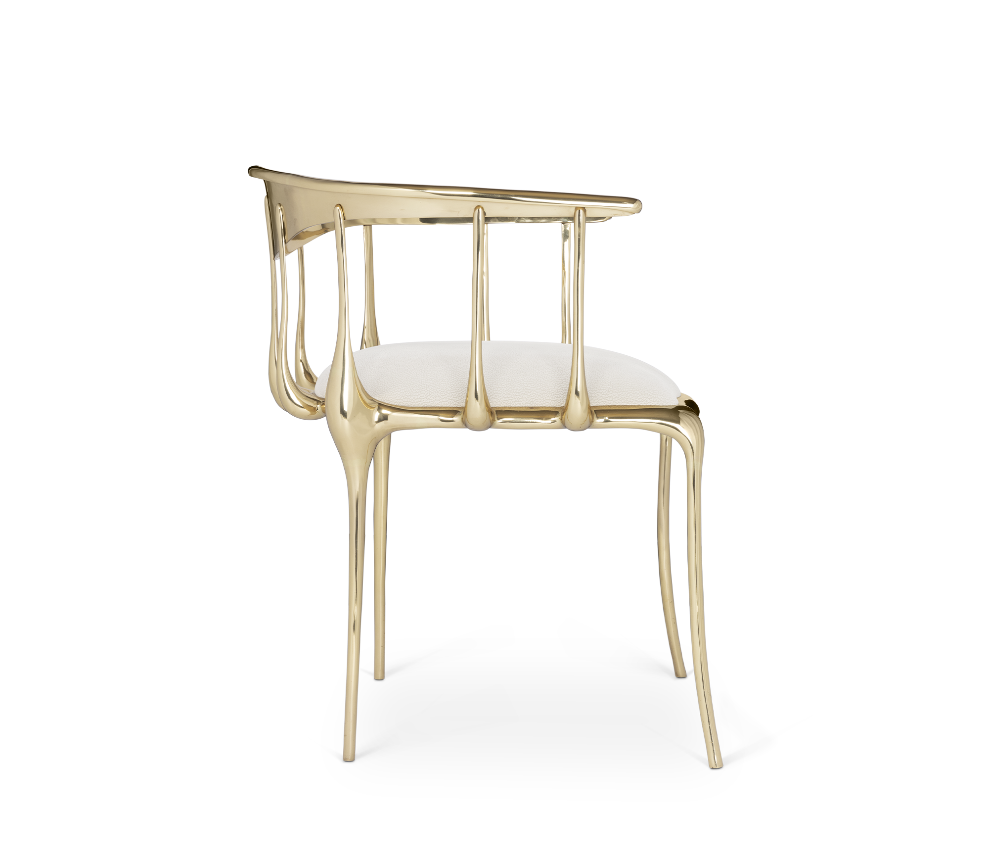 No 11 Cream Velvet Surrealist Polished Gold Dining Chair