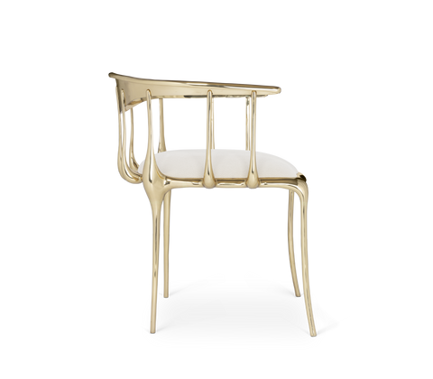 No 11 Cream Velvet Surrealist Polished Gold Dining Chair