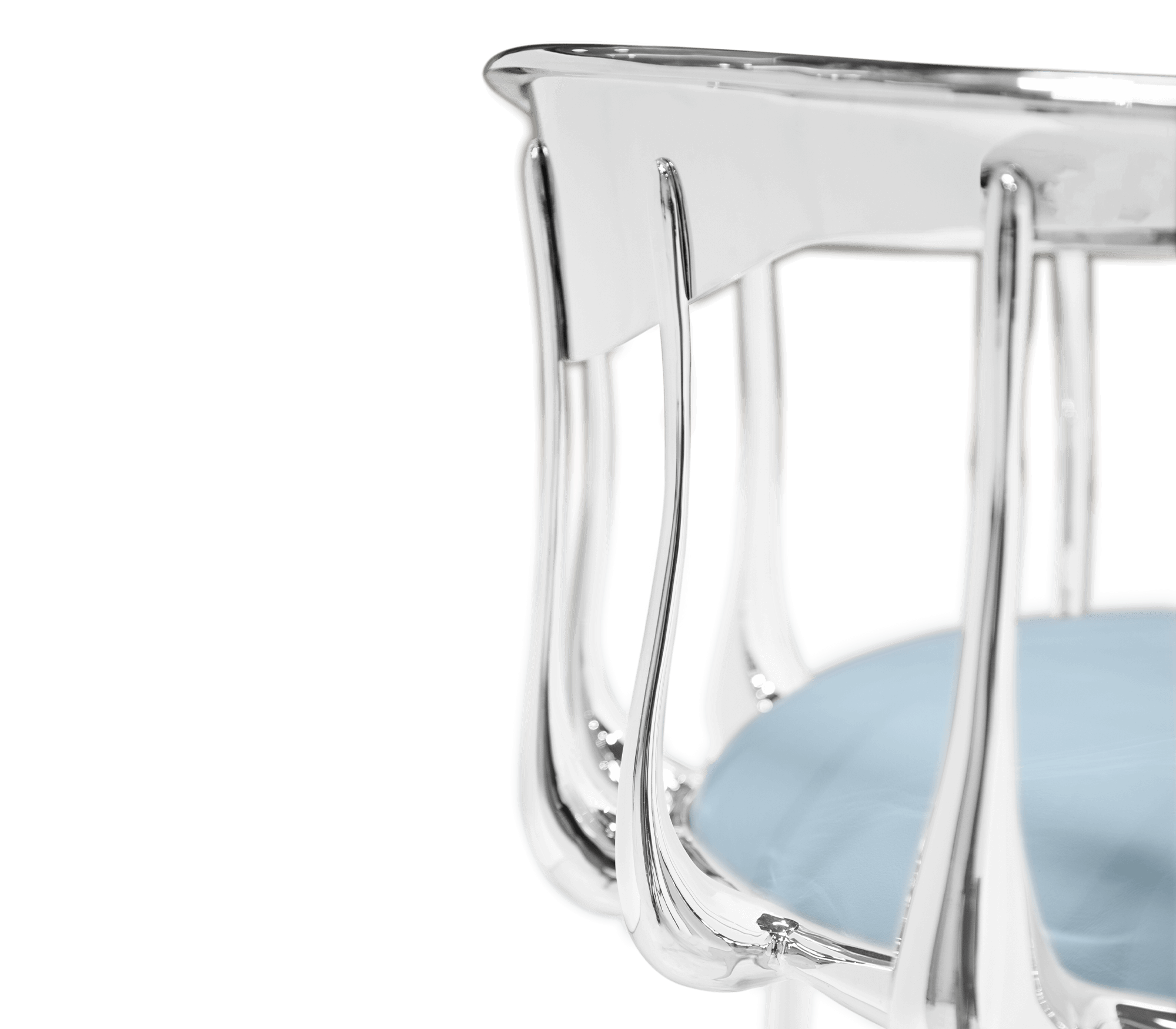 Brass Mirrored Blue Sculptural Form Dining Chair