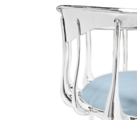 Brass Mirrored Blue Sculptural Form Dining Chair