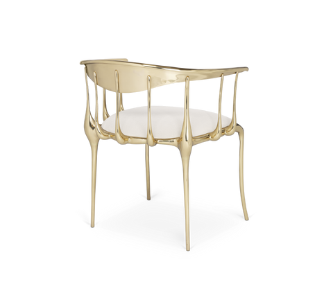 No 11 Cream Velvet Surrealist Polished Gold Dining Chair
