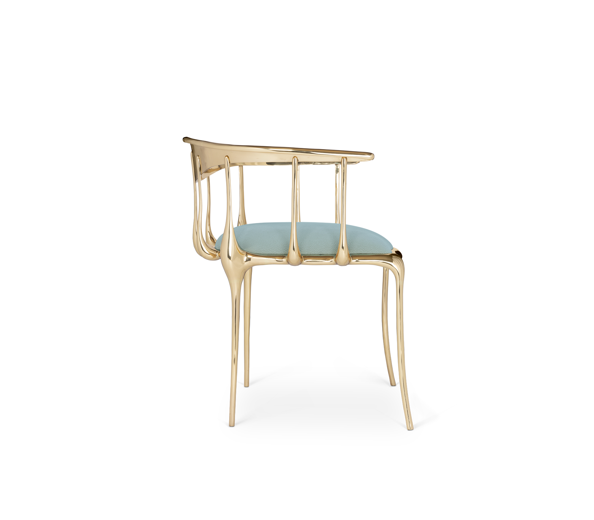 Brass Mirrored Blue Sculptural Form Dining Chair