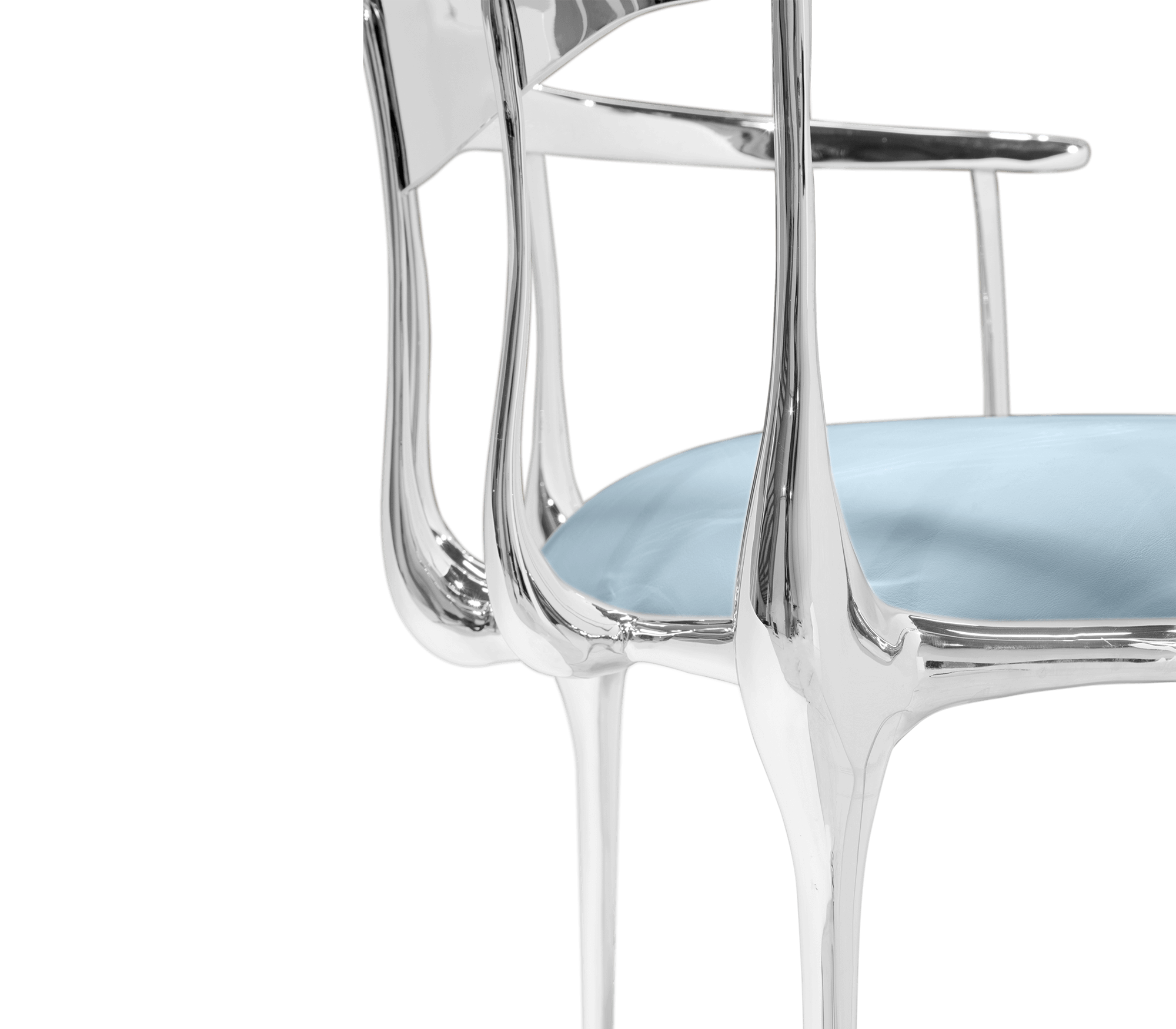 Brass Mirrored Blue Sculptural Form Dining Chair