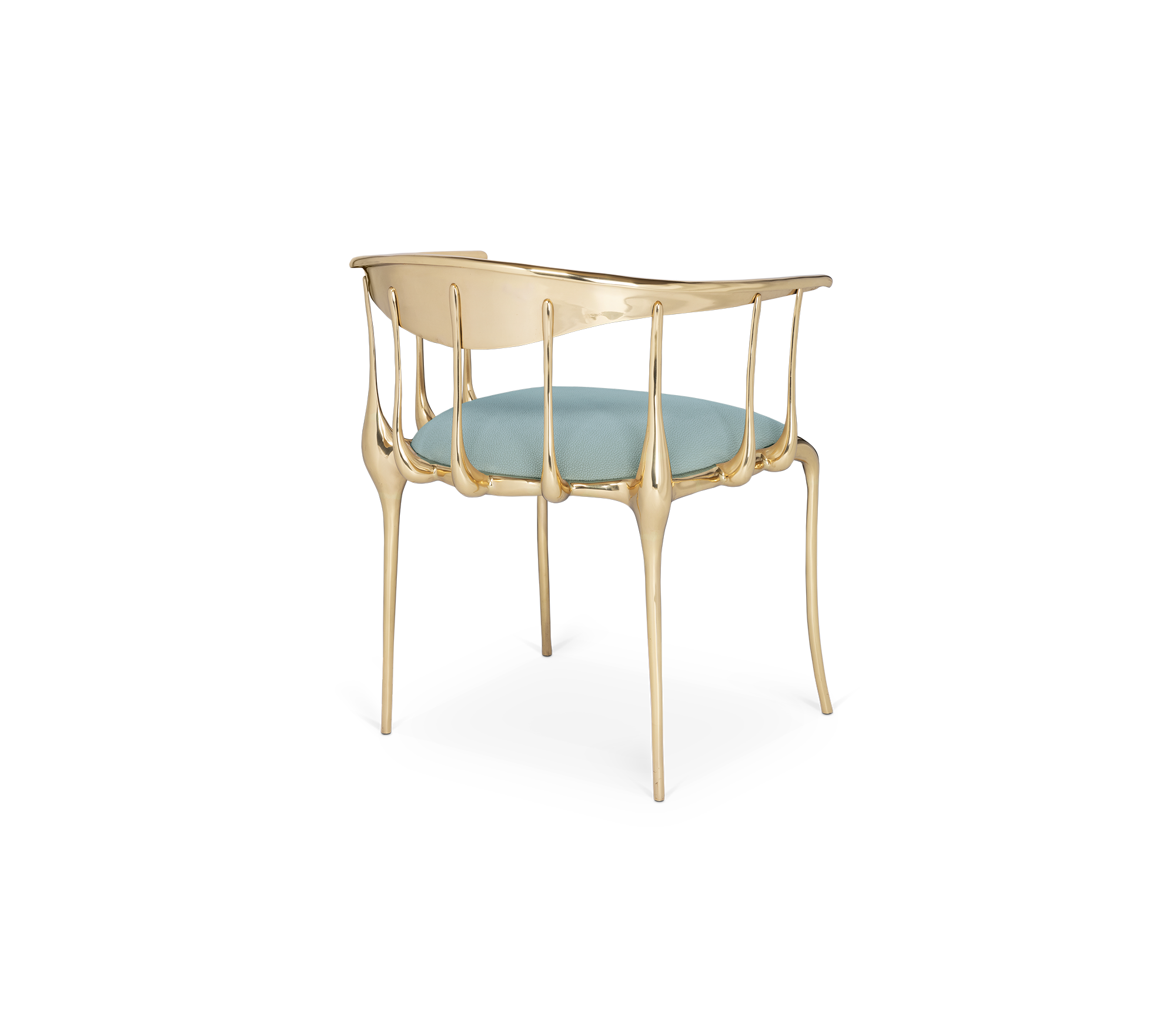 Brass Mirrored Blue Sculptural Form Dining Chair