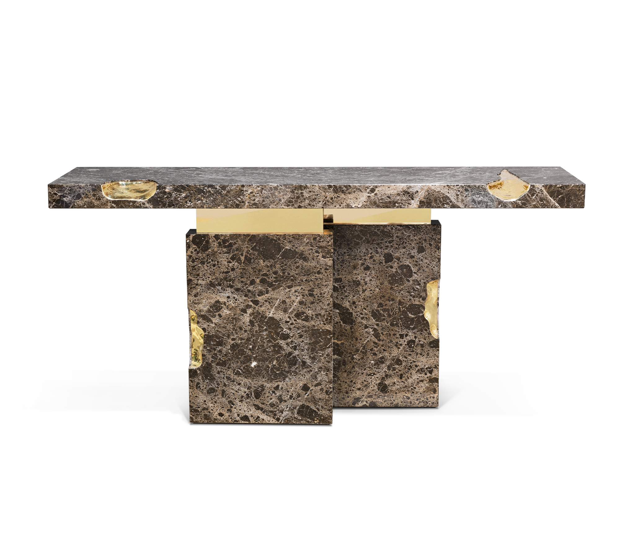 Brass Mirrored Gold Sculptural Form Cabinet Entryway