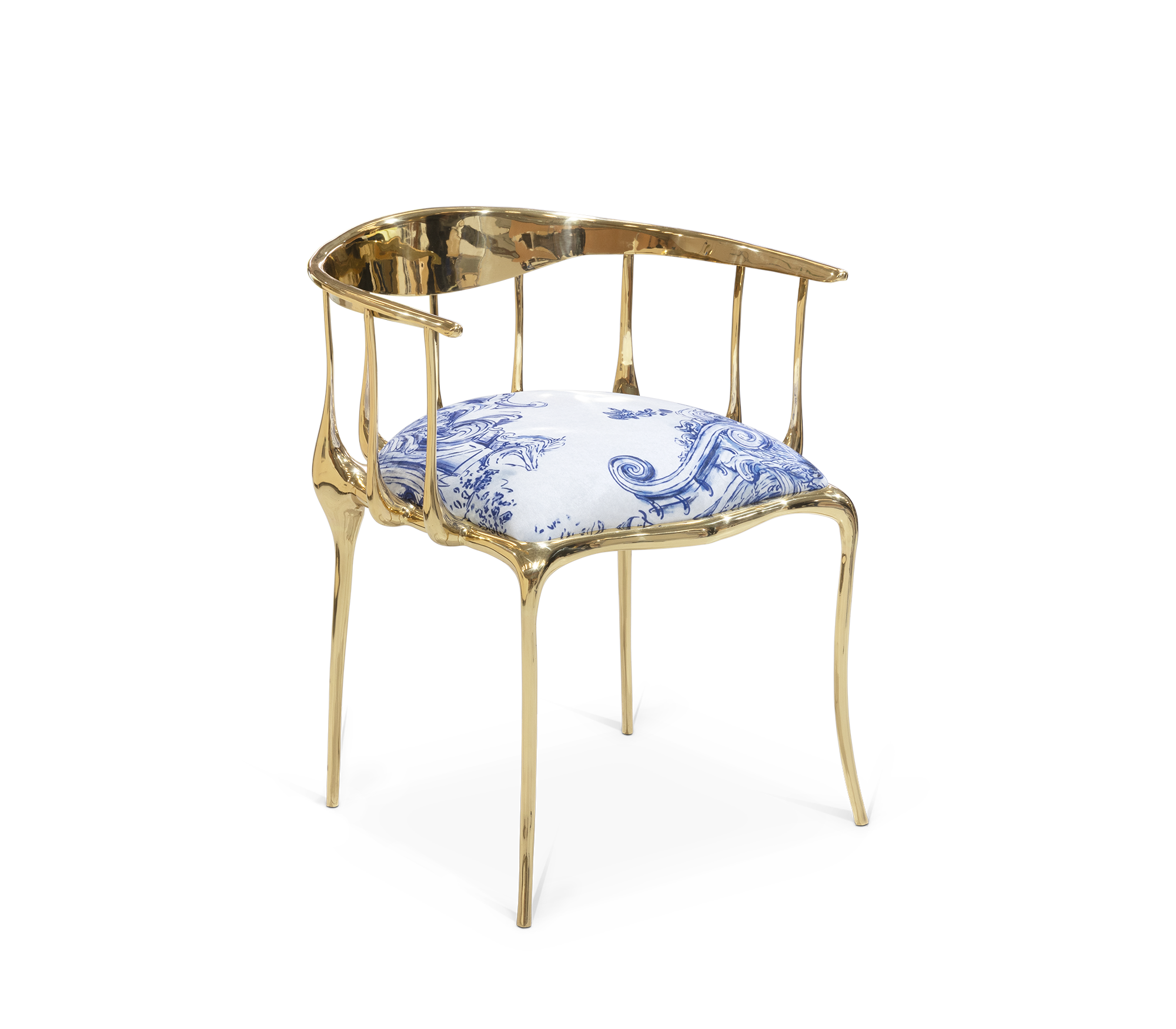 No 11 Azulejo Print Polished Brass Heritage Chair