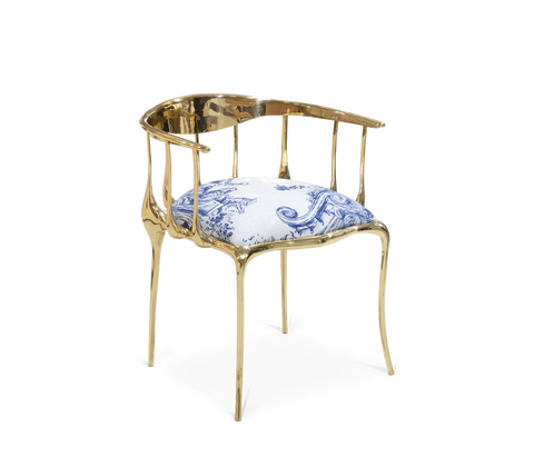 No 11 Azulejo Print Polished Brass Heritage Chair