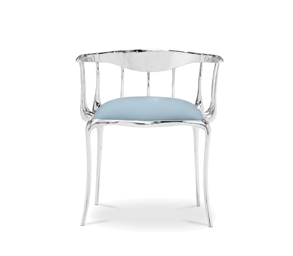 Brass Mirrored Blue Sculptural Form Dining Chair