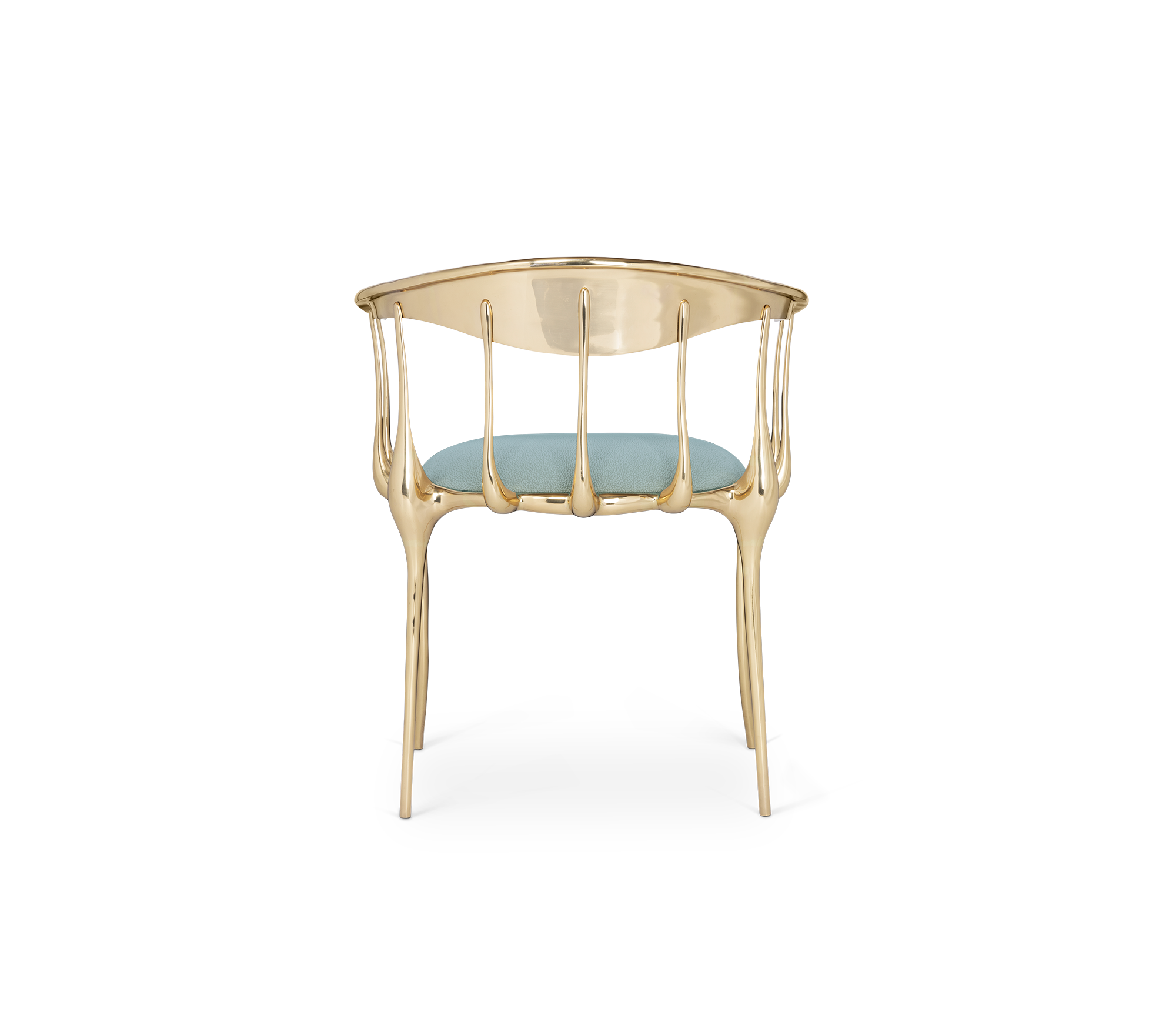 Brass Mirrored Blue Sculptural Form Dining Chair