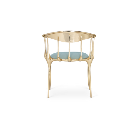 Brass Mirrored Blue Sculptural Form Dining Chair