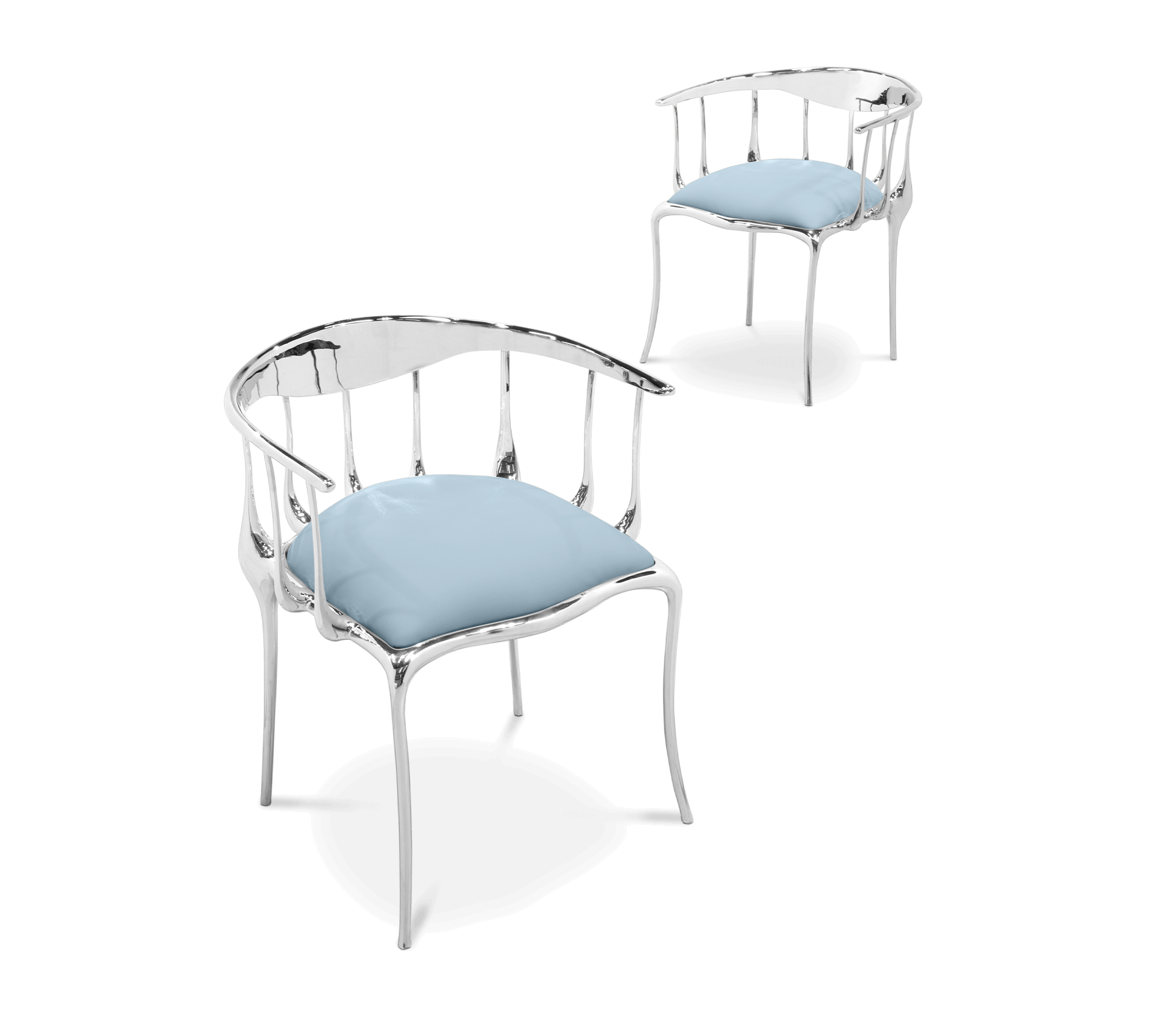 Brass Mirrored Blue Sculptural Form Dining Chair