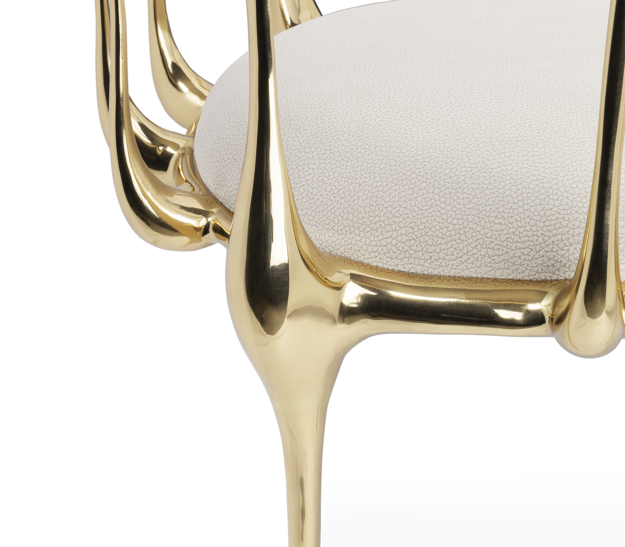 No 11 Cream Velvet Surrealist Polished Gold Dining Chair