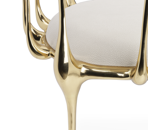 No 11 Cream Velvet Surrealist Polished Gold Dining Chair