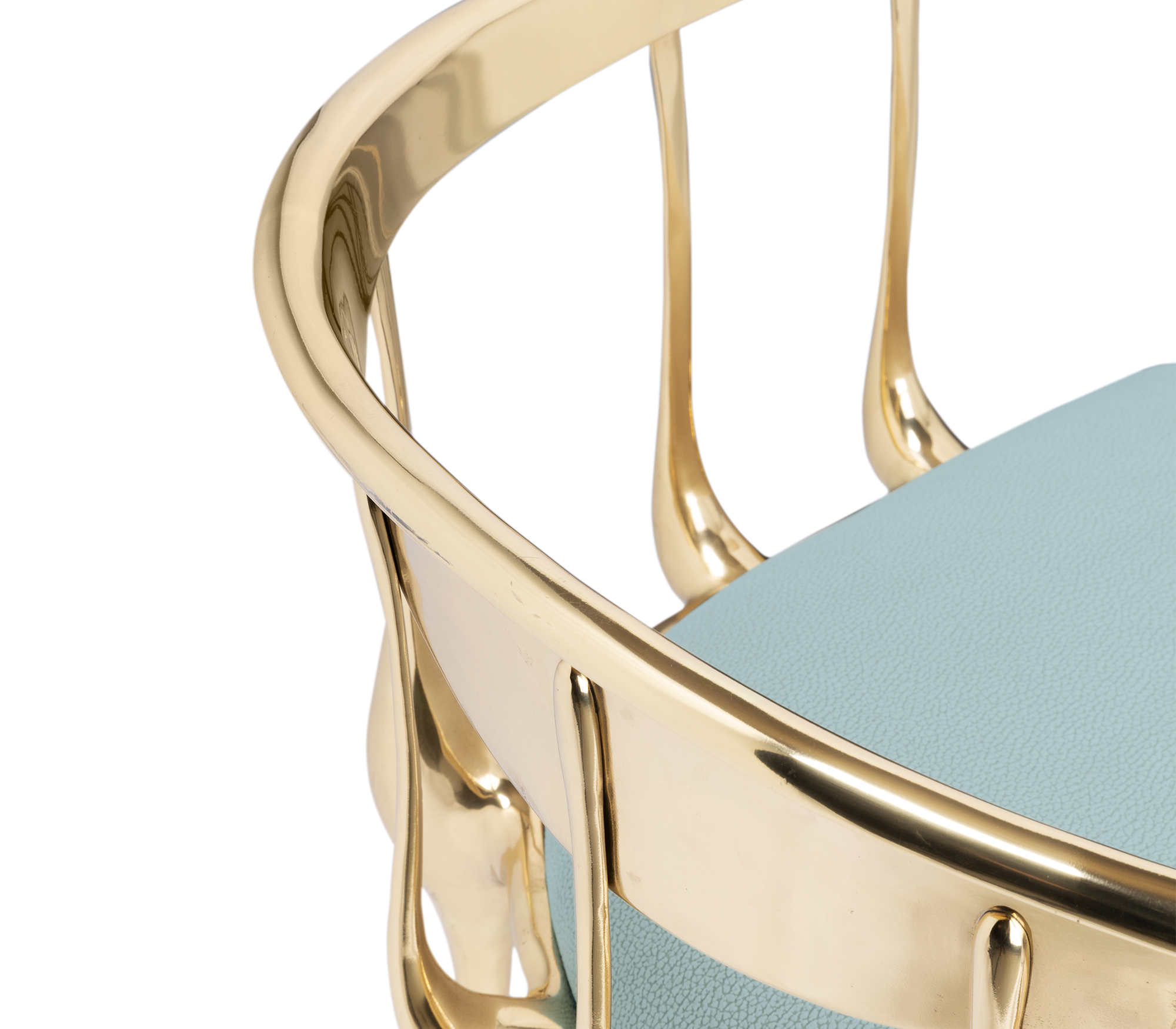 Brass Mirrored Blue Sculptural Form Dining Chair