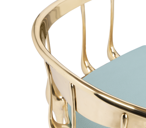 Brass Mirrored Blue Sculptural Form Dining Chair
