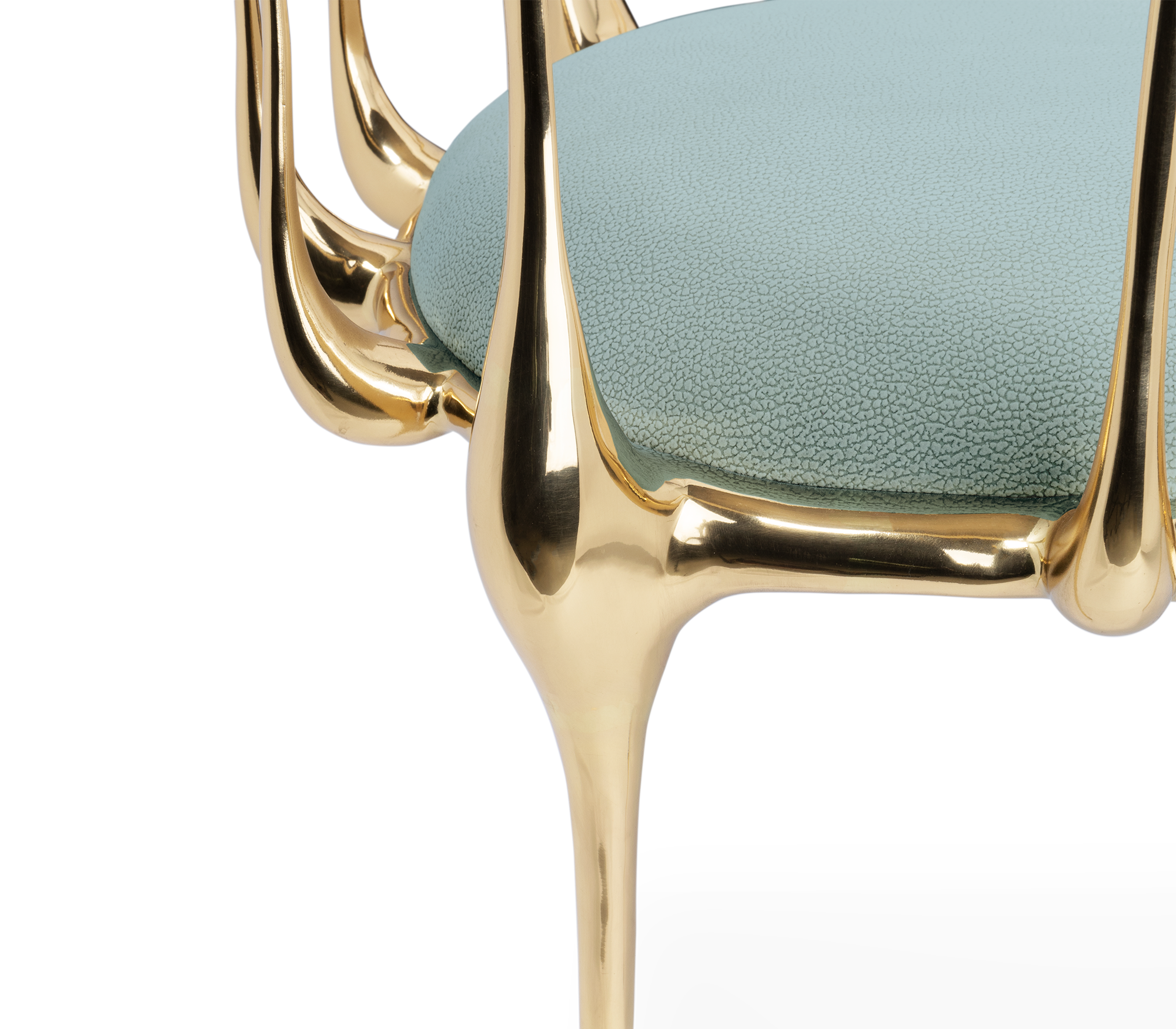 Brass Mirrored Blue Sculptural Form Dining Chair