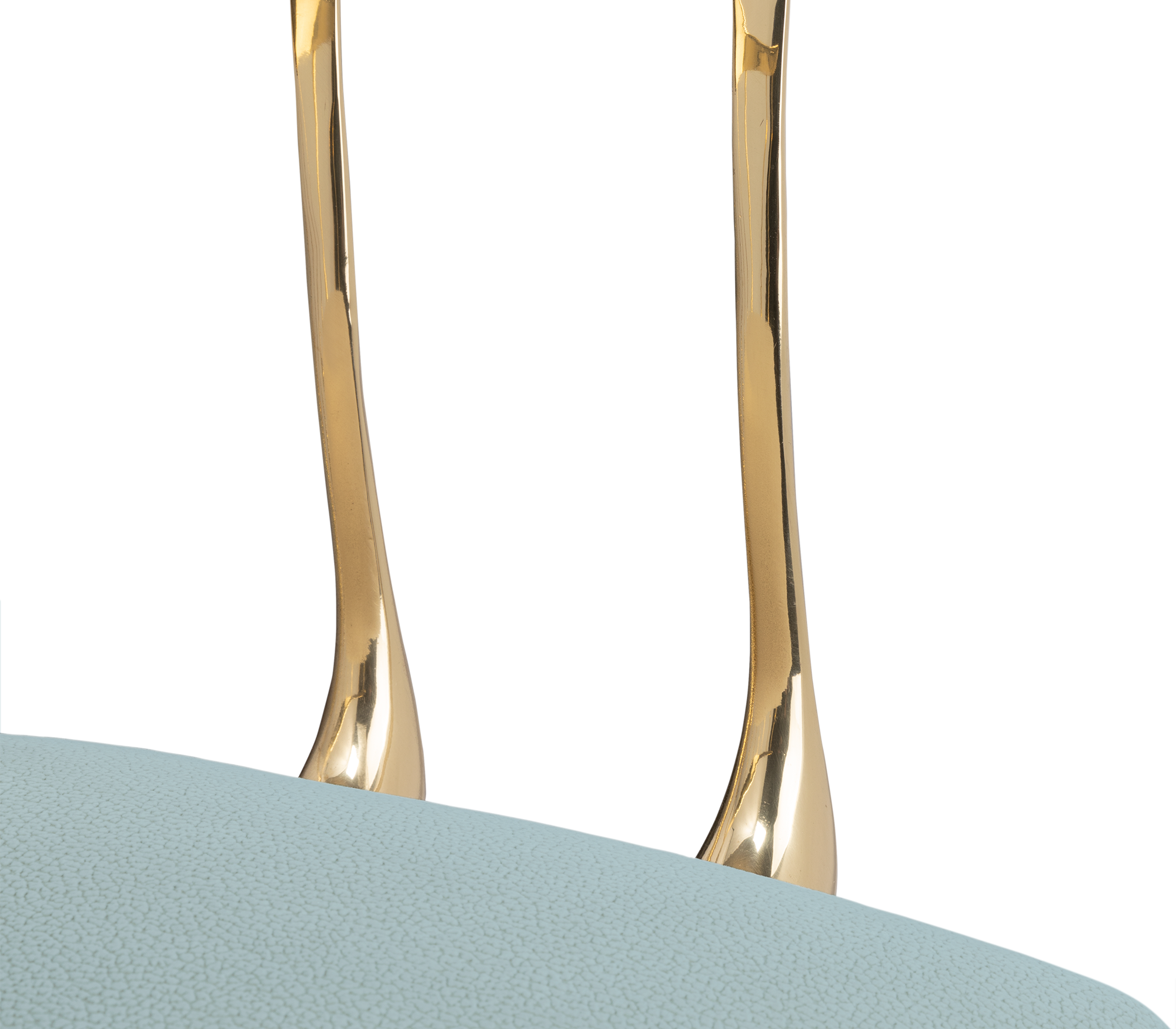 Brass Mirrored Blue Sculptural Form Dining Chair