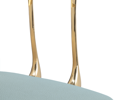 Brass Mirrored Blue Sculptural Form Dining Chair