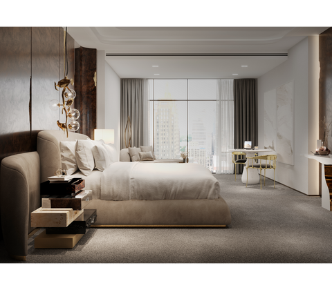 Odette Curved Velvet Polished Brass King Bed