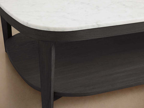 Danny Marble Top Coffee Table Oak Wood Cocktail Table Living Room Rectangle Center Tea Table