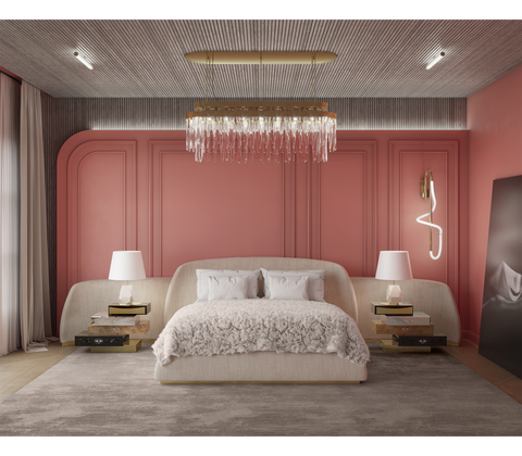 Odette Curved Velvet Polished Brass King Bed