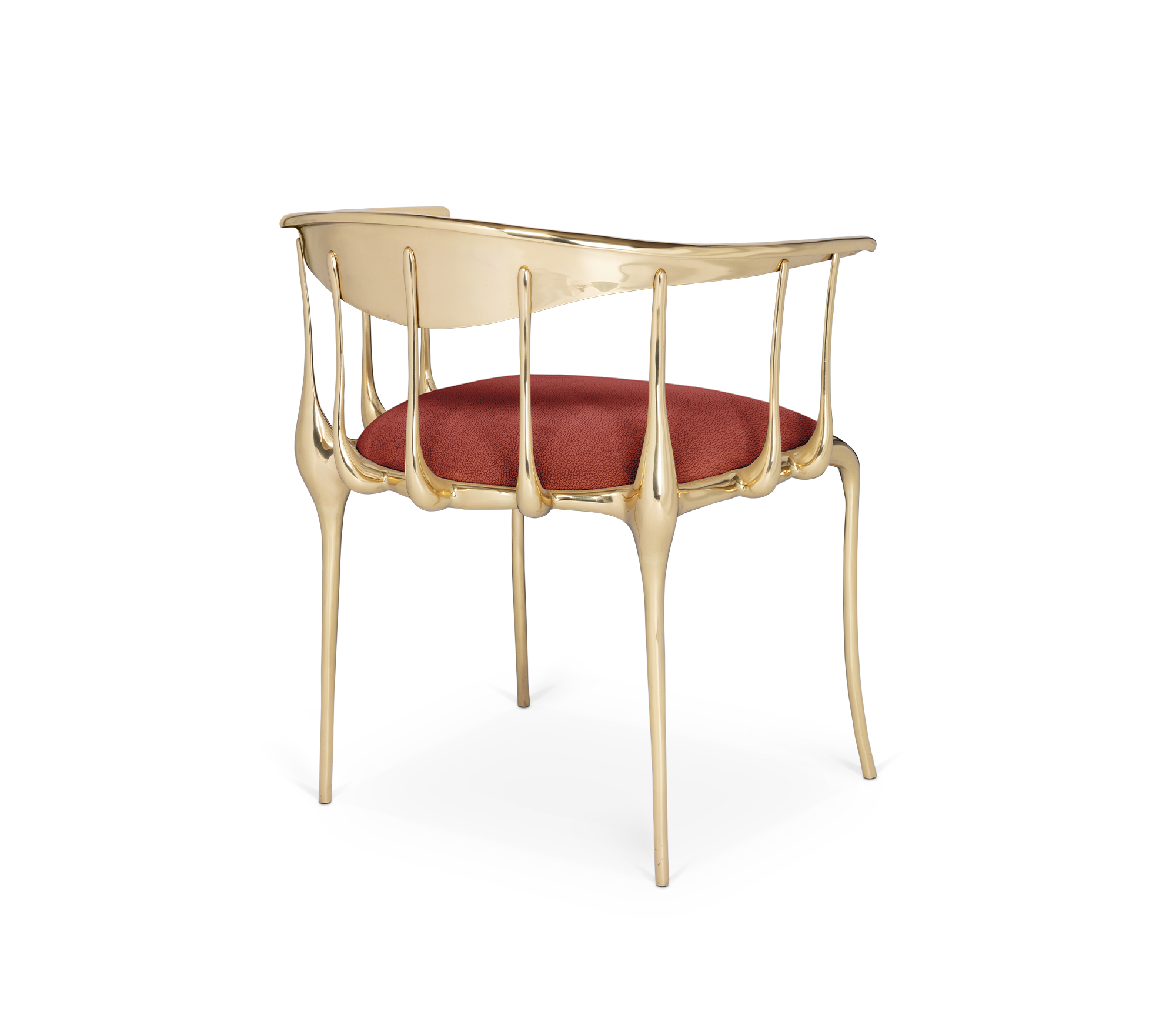 No 11 Burgundy Velvet Polished Gold Surrealist Dining Chair