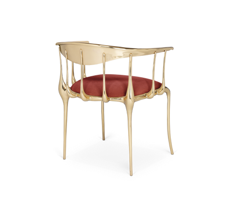 No 11 Burgundy Velvet Polished Gold Surrealist Dining Chair