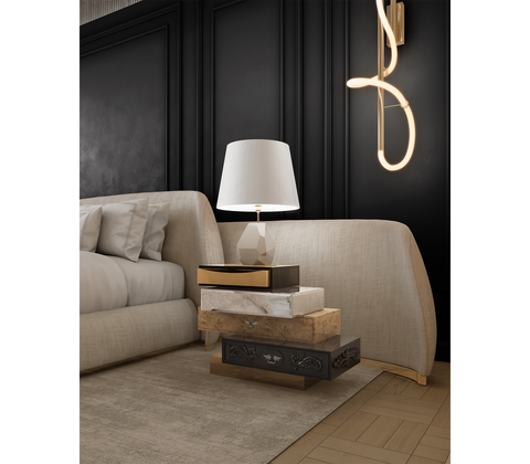 Odette Curved Velvet Polished Brass King Bed