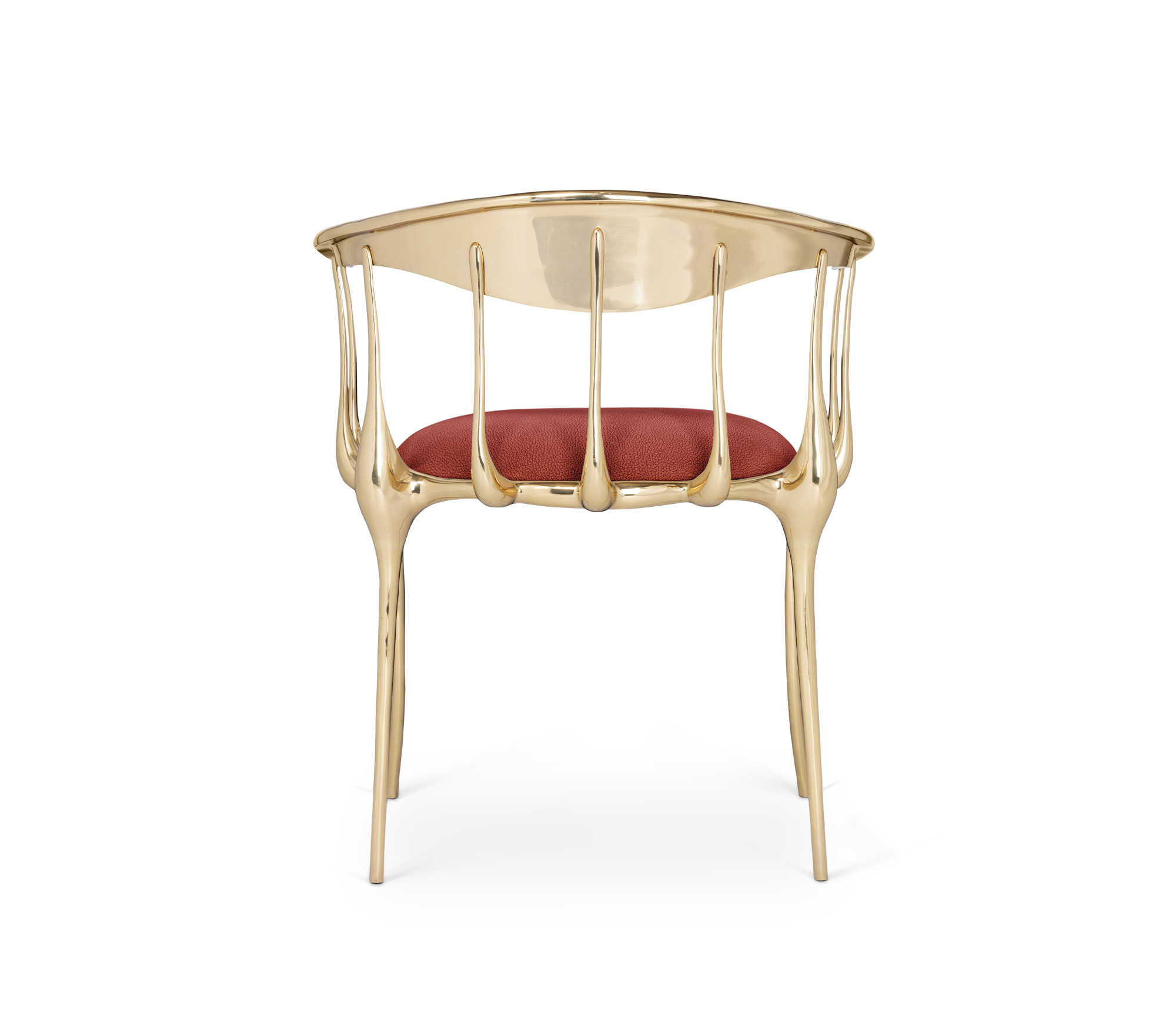 No 11 Burgundy Velvet Polished Gold Surrealist Dining Chair