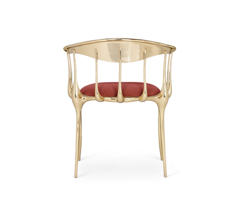 No 11 Burgundy Velvet Polished Gold Surrealist Dining Chair
