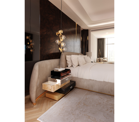Odette Curved Velvet Polished Brass King Bed
