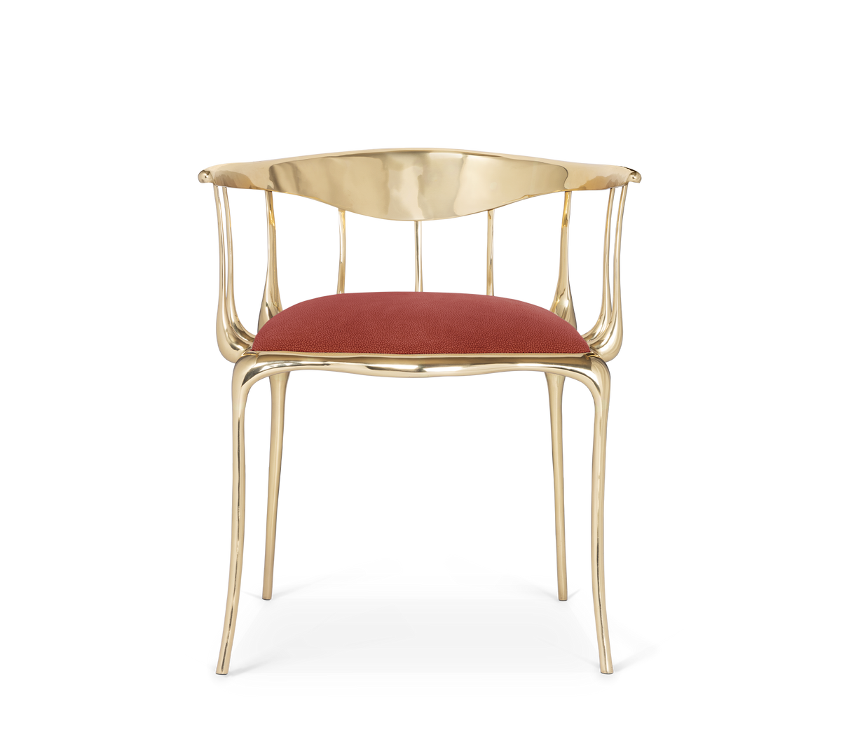 No 11 Burgundy Velvet Polished Gold Surrealist Dining Chair