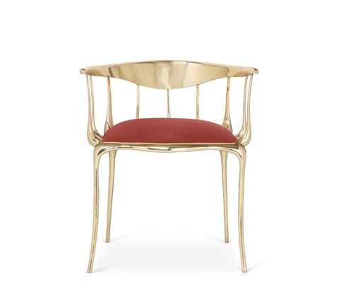 No 11 Burgundy Velvet Polished Gold Surrealist Dining Chair
