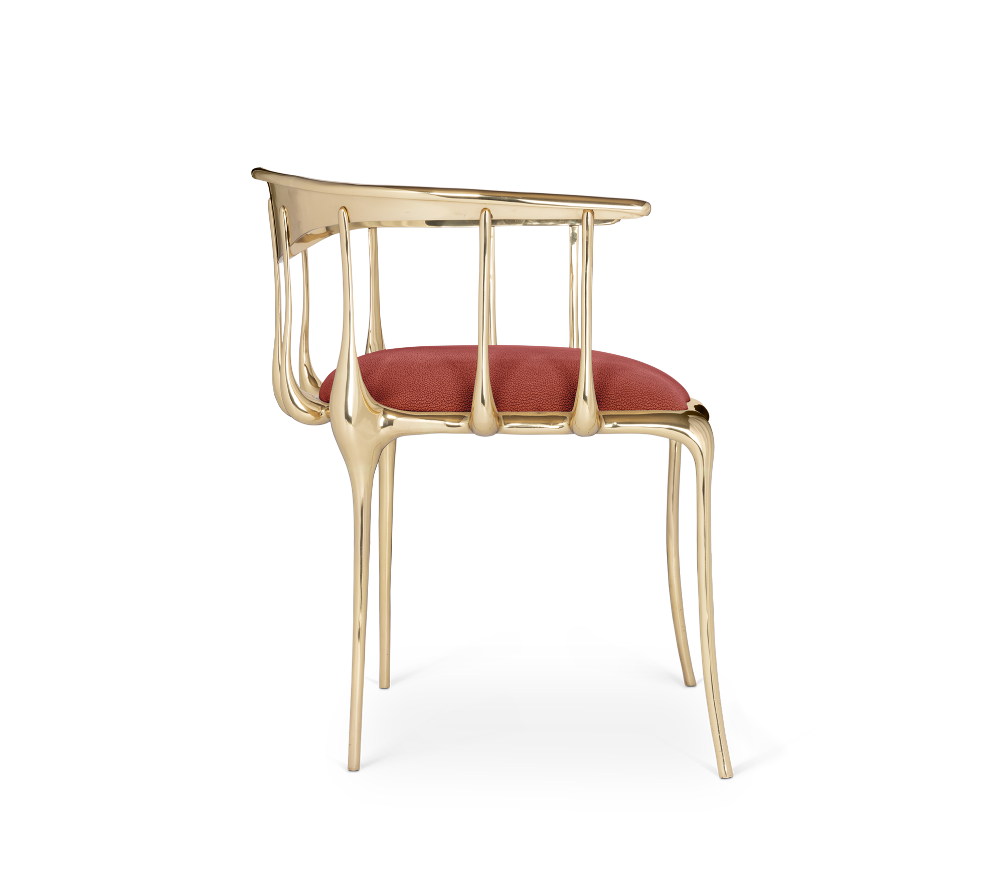 No 11 Burgundy Velvet Polished Gold Surrealist Dining Chair