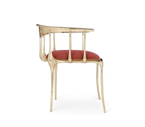 No 11 Burgundy Velvet Polished Gold Surrealist Dining Chair