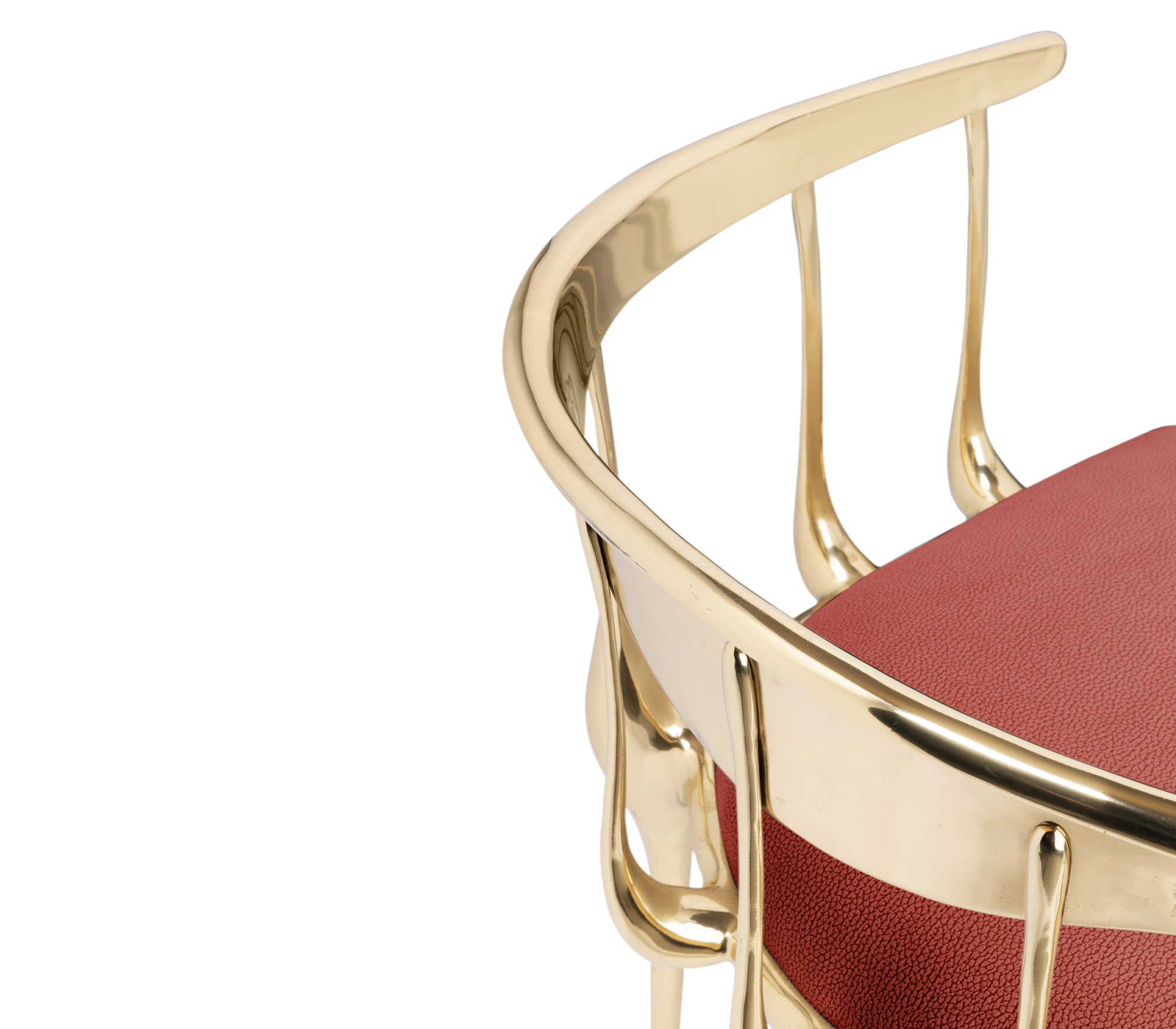 No 11 Burgundy Velvet Polished Gold Surrealist Dining Chair