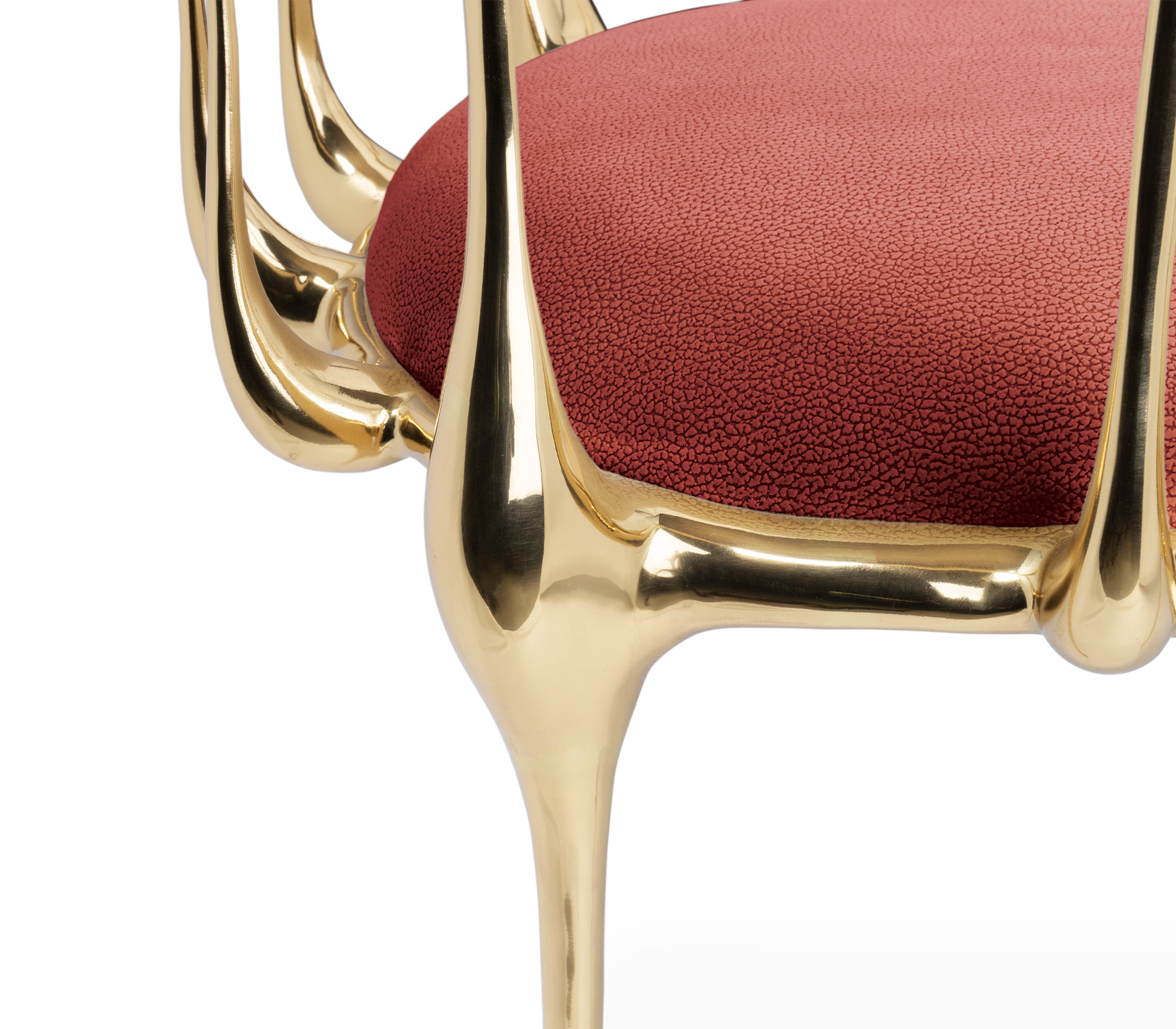 No 11 Burgundy Velvet Polished Gold Surrealist Dining Chair