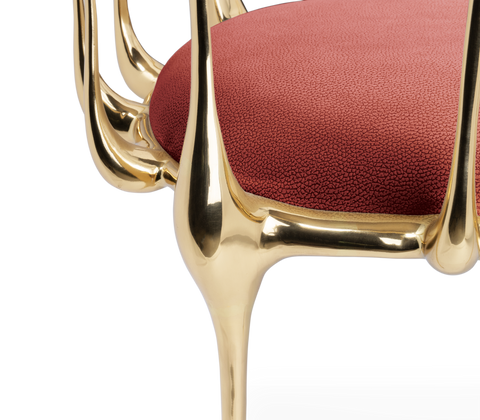 No 11 Burgundy Velvet Polished Gold Surrealist Dining Chair
