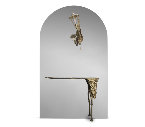 Brass Glass Gold Sculptural Form Console Table