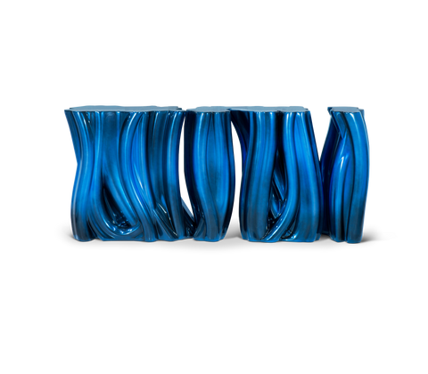 Lacquer Blue Sculptural Form Cabinet