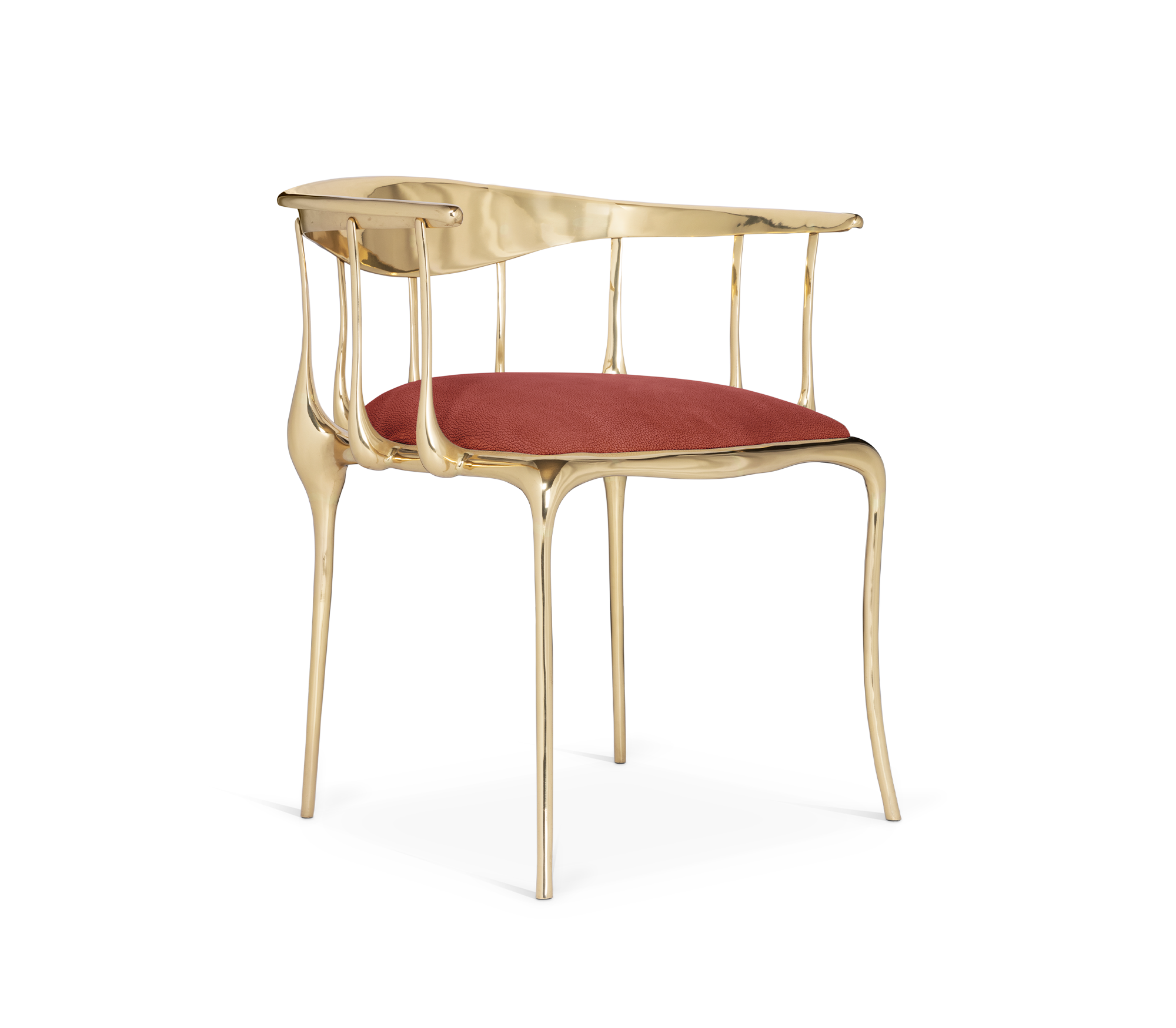No 11 Burgundy Velvet Polished Gold Surrealist Dining Chair
