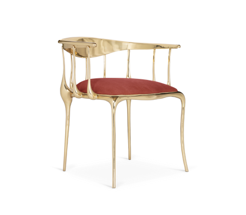 No 11 Burgundy Velvet Polished Gold Surrealist Dining Chair