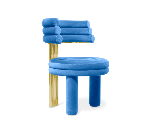 Kerr Tiered Velvet Polished Brass Dining Chair